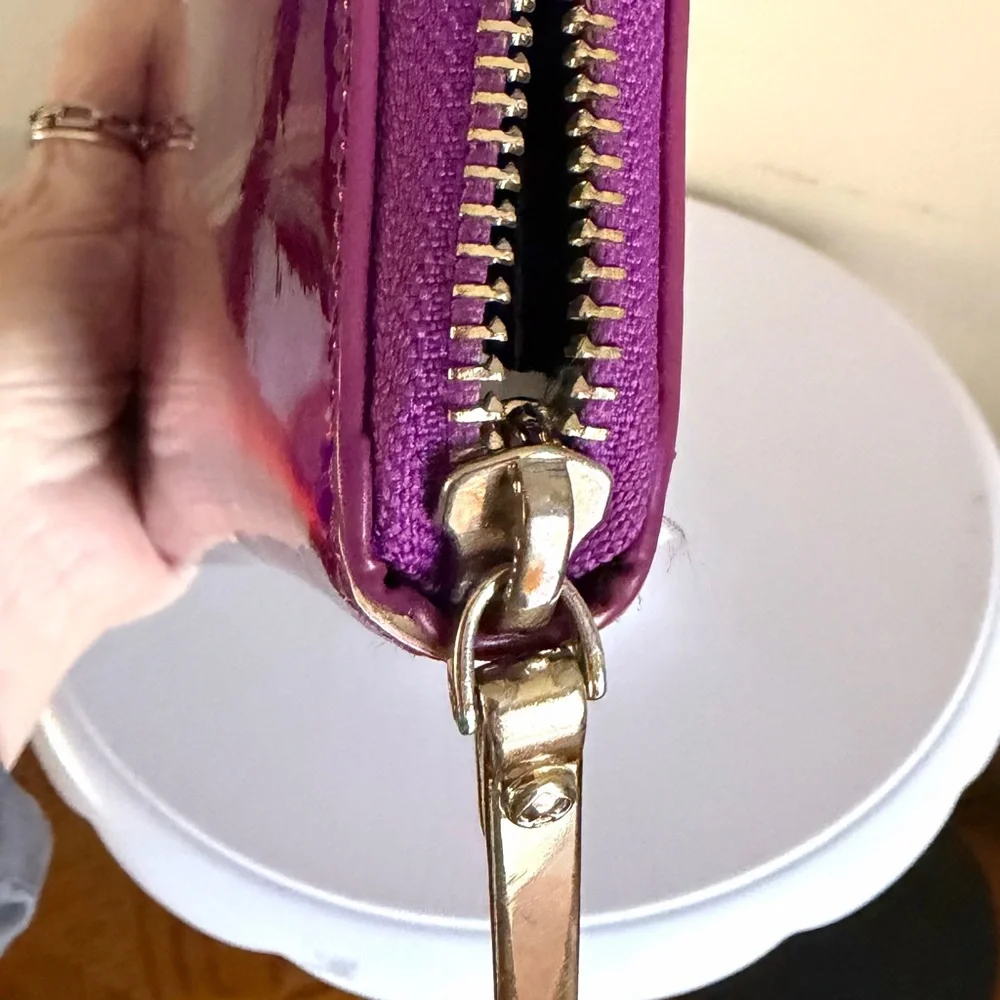 Kate Spade Fuchsia Metallic zip around wallet with Storybook Lining Rare find